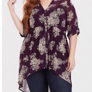 Torrid Lexie Purple Floral Chiffon Hi-Low Tunic Size 1X